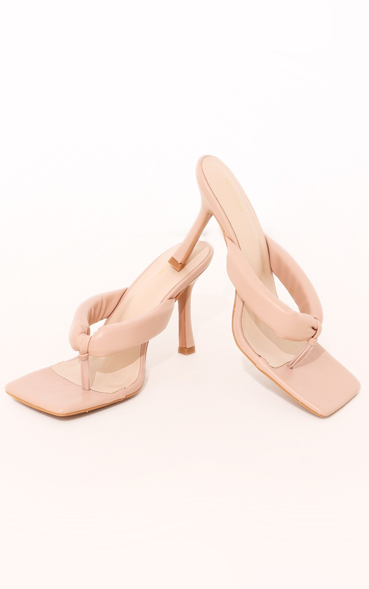 Nude Padded Toe Thong Wide Fit Mid Heeled Mules | PrettyLittleThing US