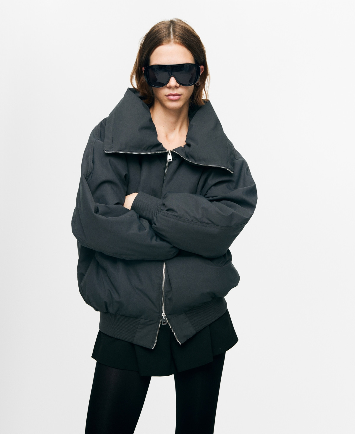 Mango Women's Funnel-Neck Bomber Jacket - Gray | Macy's