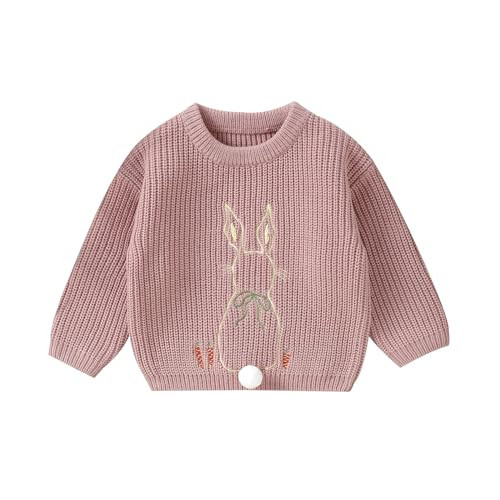 Amnnchya Toddler Baby Girl Easter Outfit Bunny Embroidery Long Sleeve Kint Sweater Infant Knitted Easter Sweaters (Pink Easter, 2-3 Years) | Amazon (US)