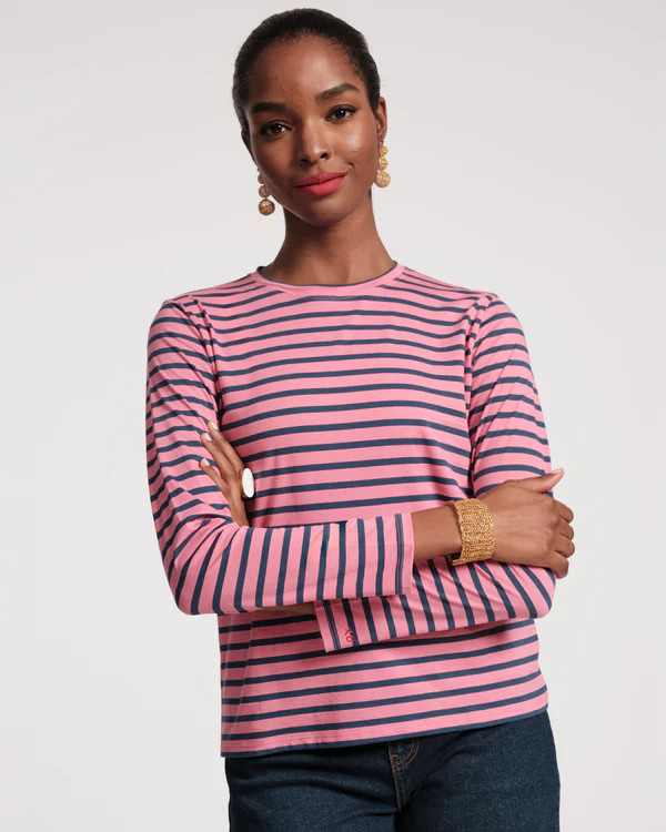 Long Sleeve Striped Tee Shirt - Pink Navy | Frances Valentine