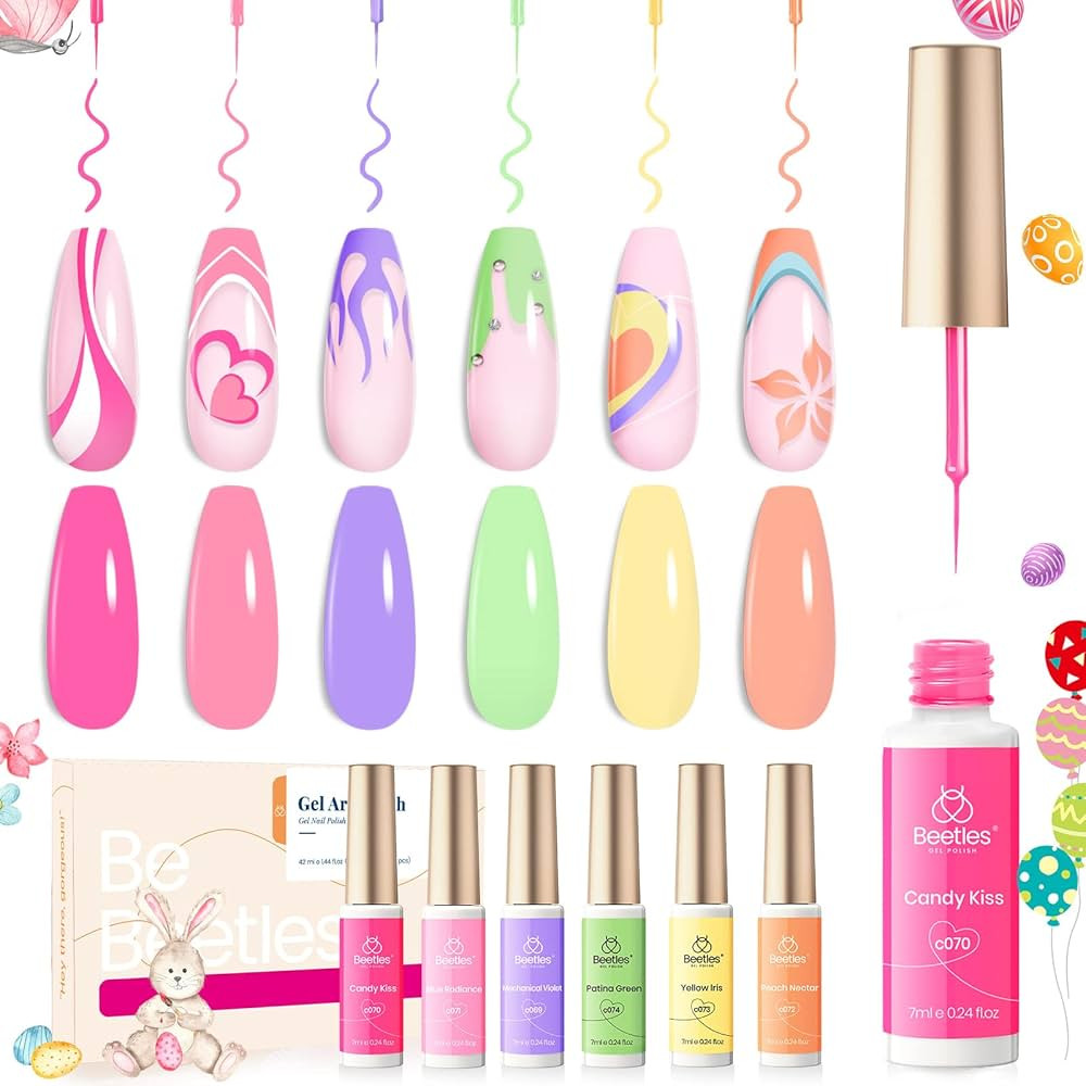 beetles Gel Polish Nail Art Liner Gel Set Easter Nails Art 6 Colors Pastel Gel Art Paint for Spri... | Amazon (US)