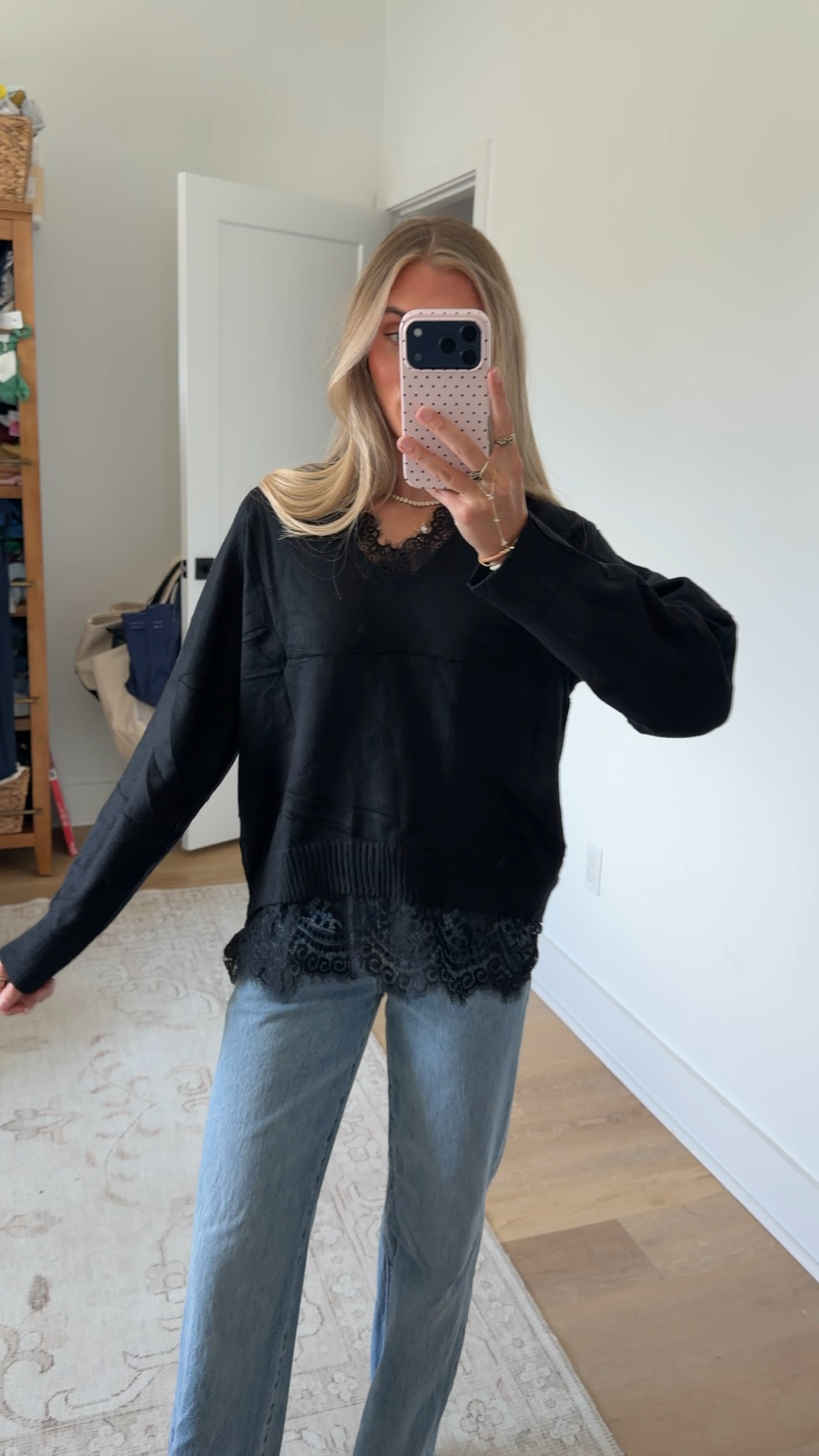 Amazon size small Lentta Women's Lace V Neck 2026 Fall Sweaters Casual Long Sleeve Ribbed Knit Pullover Lightweight Crochet Top

#LTKdayinmylife #LTKootd #LTKSaleAlert