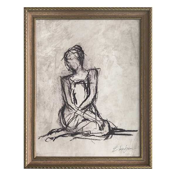 Framed Ballerina Seated Sketch by Elise Green, 14x18 | At Home