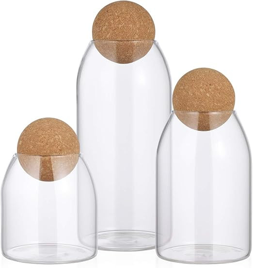 BESTonZON Glass Storage Jar with Wood Lid Ball Clear Candy Jar for Serving Tea Coffee 3Pcs | Amazon (US)