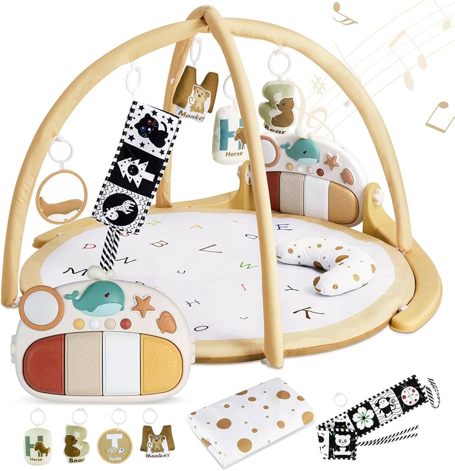 ANGELBLISS Baby Play Gym Mat, Kick Tummy Time Baby Activity Gym & Play Mat with 5 Toys, 1 Detacha... | Amazon (US)