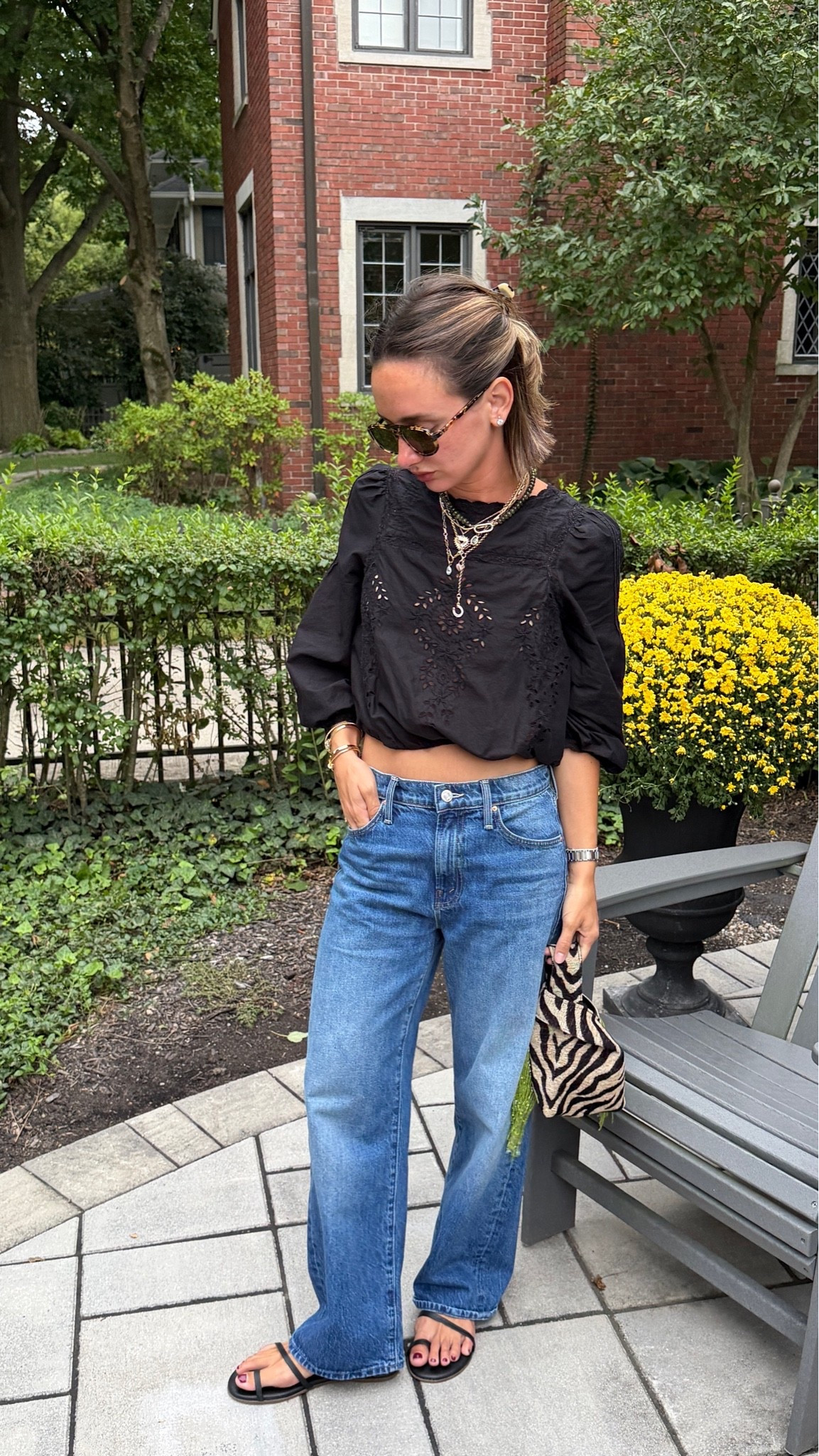 24 petite in jeans! Top is a size 4 sold out tried to link similar! Bag is Le Nodo!