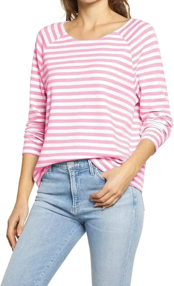 Ladiyo Blusa básica de manga larga con cuello redondo a rayas para mujer, estilo casual, ligera,... | Amazon (US)