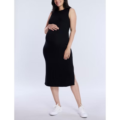 Women's Crew Neck Rib Knit Sleeveless Midi Dress | Motherhood Maternity | Target