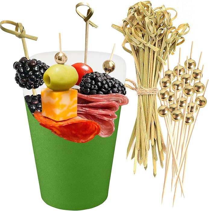 CUSINIUM 50pk 14oz Green Charcuterie Cups with 200 Sticks (2 Types) - Wide Enlarged Top Cutout fo... | Amazon (US)
