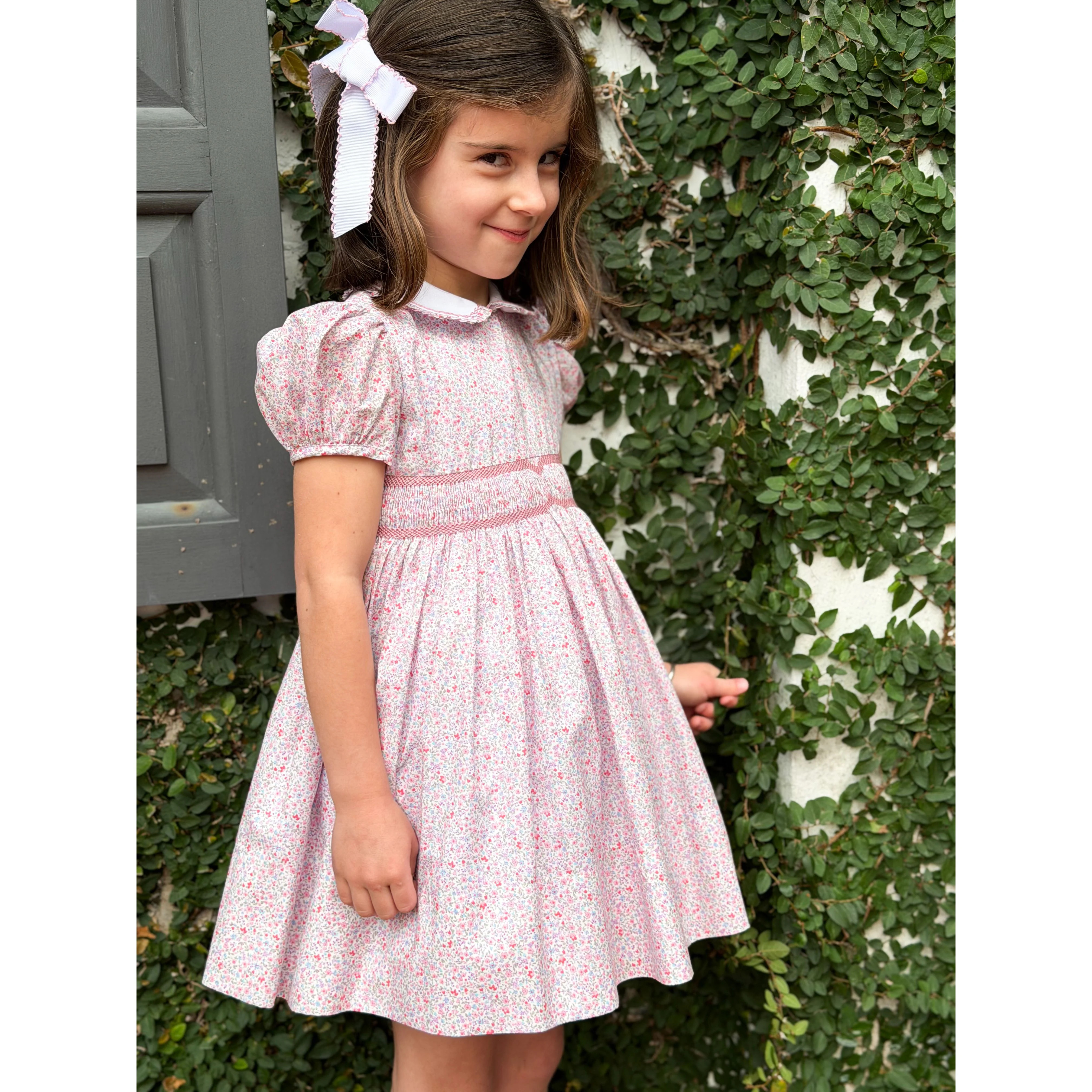 Smocked Waist Dress- Pink/Lilac Ditzy Floral | Alice Kathleen & Co.