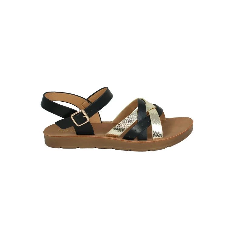Fifth & Luxe Women’s Metallic Strappy Comfort Sandals, Sizes 6-11 | Walmart (US)