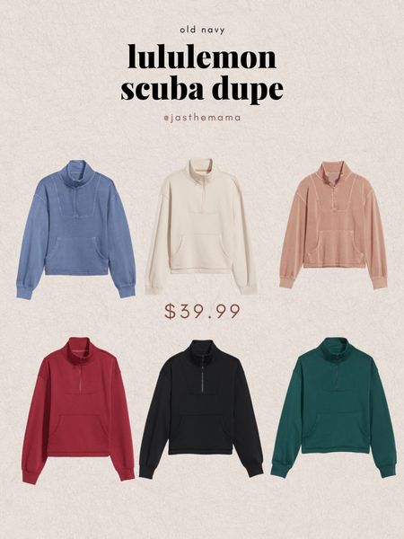 RUN! they’re currently on sale for only $30! • lululemon scuba half zip dupe | lululemon tops | half zip | fall finds | dupe alert | trend dupe | budget finds | old navy | old navy dupes | women clothing | fashion trends | 

#LTKfit #LTKunder50