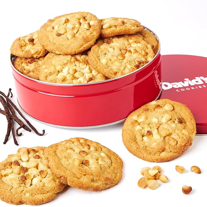 David's Cookies Fresh Baked Decadent Jumbo Vanilla Chip Macadamia Nut Cookies – 2lb Gift Basket... | Amazon (US)