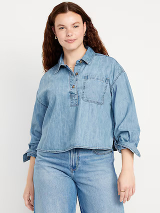Jean Boyfriend Popover Shirt | Old Navy (US)