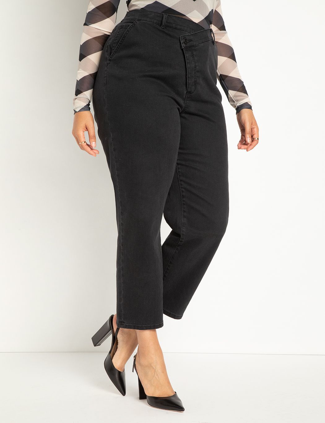 Relaxed Jean with Overlap Waistband | Women's Plus Size Pants | ELOQUII | Eloquii