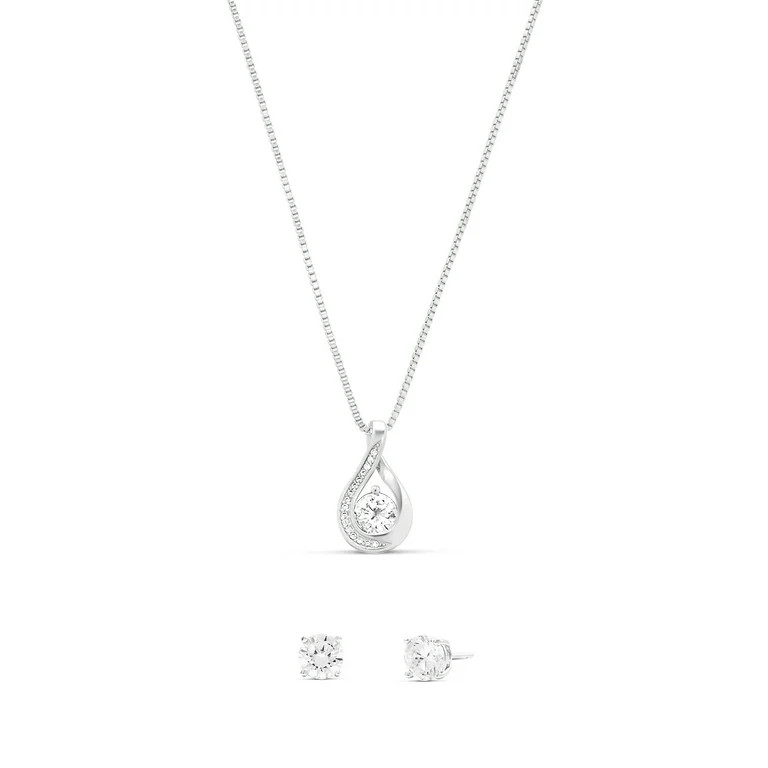 Believe by Brilliance Women's Fine Silver Plated CZ Infinity Pendant and Earring Set | Walmart (US)