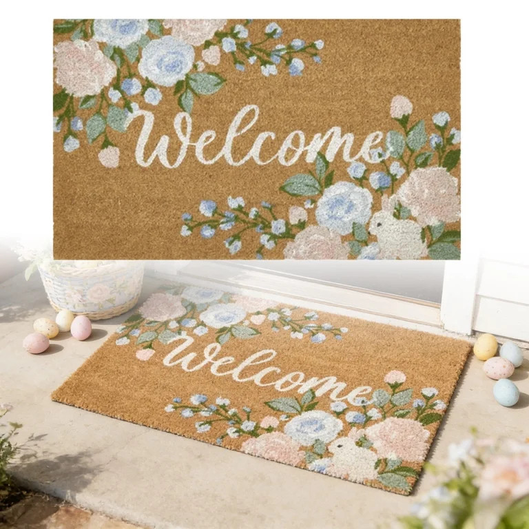 Floral Welcome Coir Doormat Spring Easter Outdoor Door Mat Non- Entryway Rug for Front Porch, Pat... | Walmart (US)