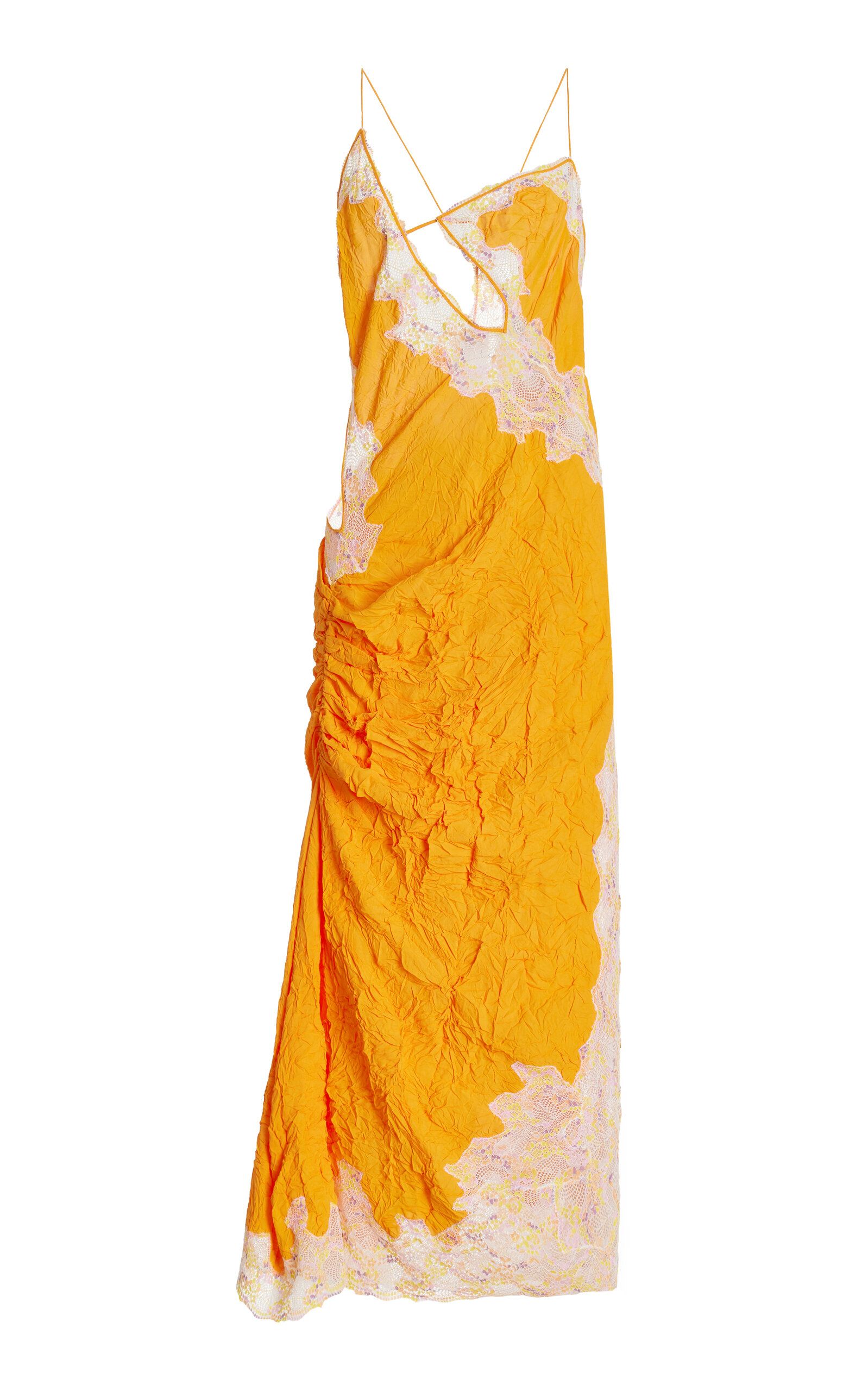 Lace-Trimmed Crinkled Crepe Midi Dress | Moda Operandi (Global)