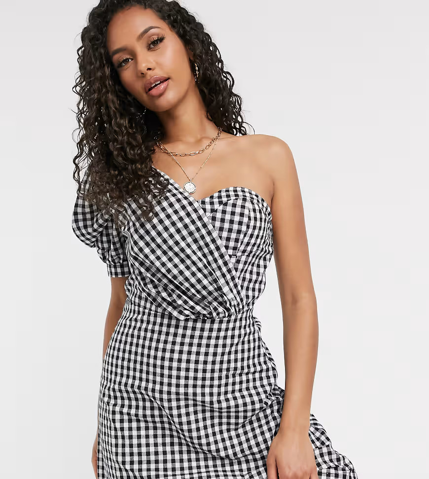 PrettyLittleThing one shoulder dress in gingham check-Multi | ASOS (Global)