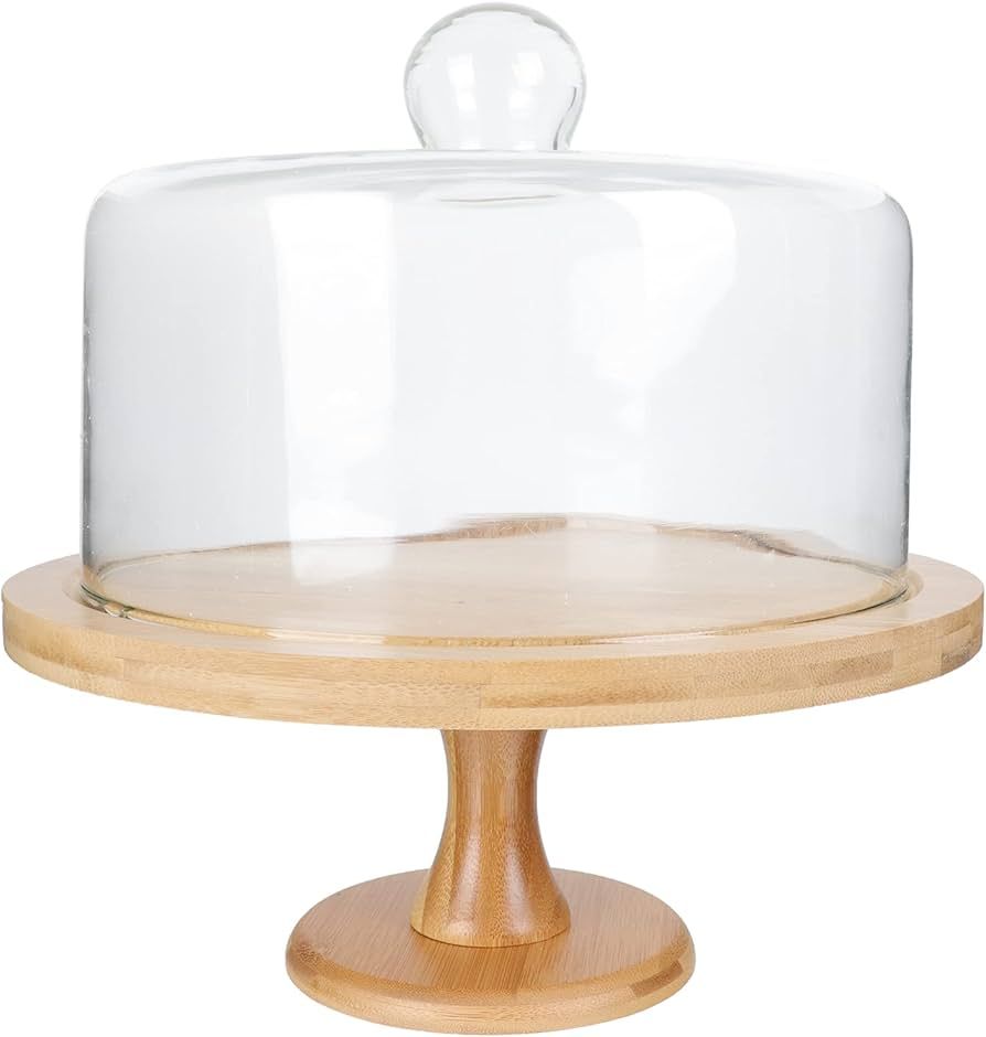 Happyyami Cake Stand Clear Cake Stand Wood Cake Stand with Glass Dome Cover Cupcake Display Plate... | Amazon (US)
