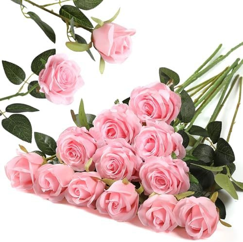 Hawesome 12PCS Artificial Silk Flowers Realistic Roses Bouquet Long Stem for Home Wedding Decorat... | Amazon (US)