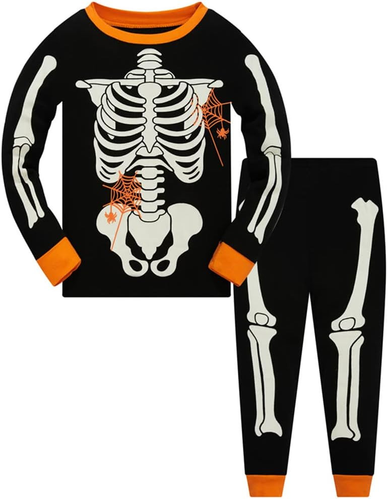 Popshion Kids Skeleton Pajamas Glow in the Dark 100% Cotton Sleepwear Toddler Girls Boys Skull Halloween Pjs Sets 3t-10t | Amazon (US)