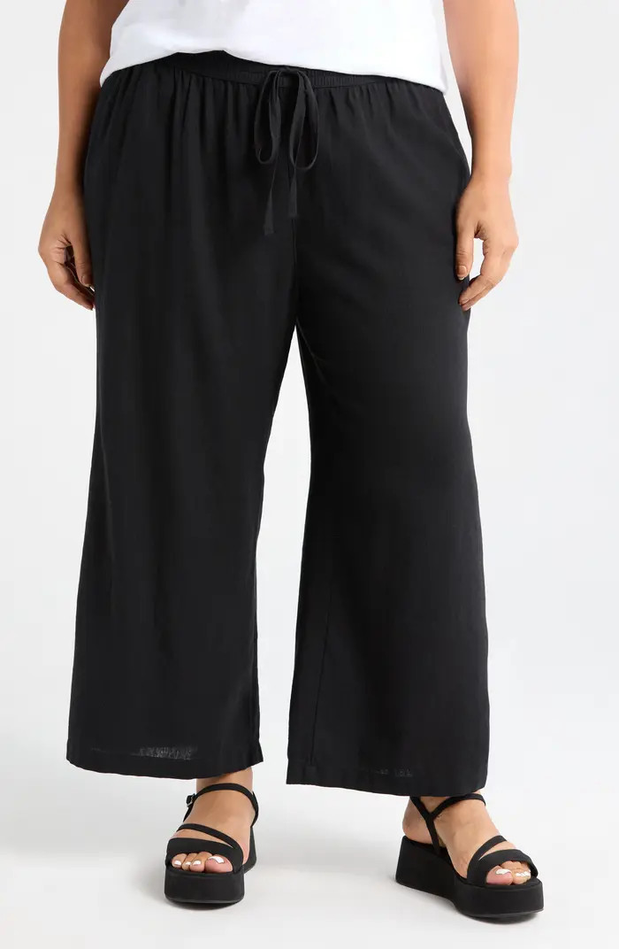 Caslon® Tie Waist Wide Leg Crop Linen Blend Pants | Nordstromrack | Nordstrom Rack
