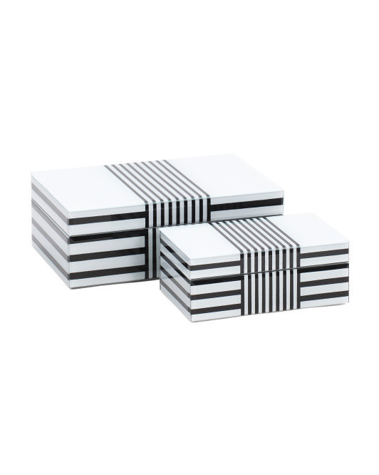 Set Of 2 Striped Wooden Boxes | TJ Maxx