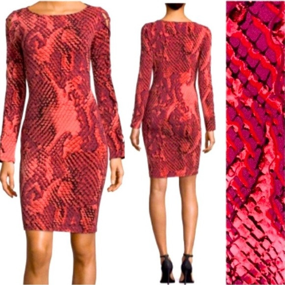Project Runway Red Snakeskin Print Long Sleeve Mini Dress Medium Valentine’s Day | Poshmark