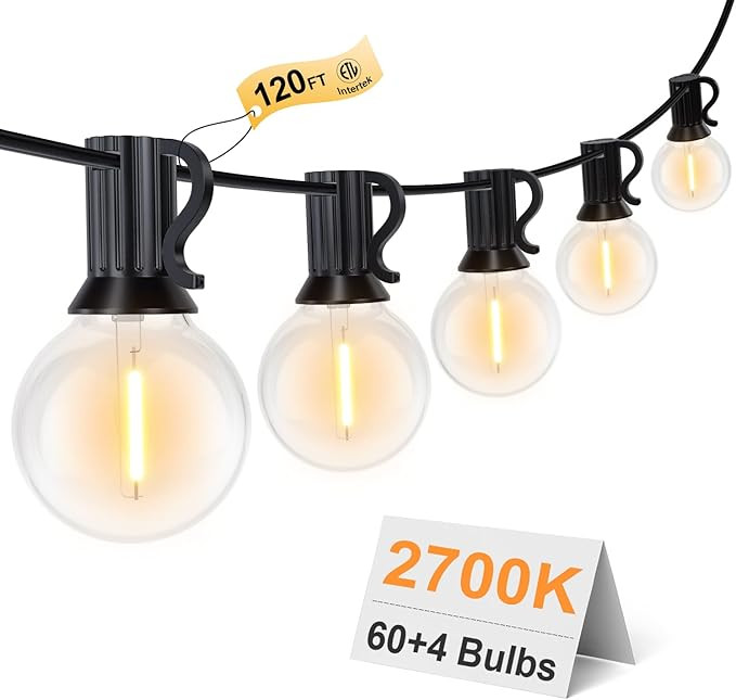 GPATIO 120FT Outdoor String Lights, Waterproof Patio Lights with 64 Hanging Lights Globe G40 Bulb... | Amazon (US)