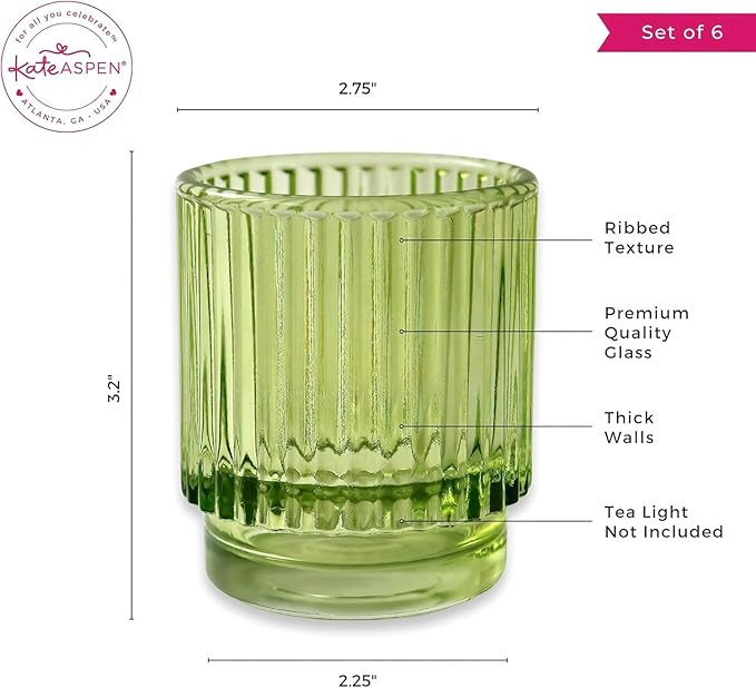 Kate Aspen Vintage Ribbed Glass Candle Holder Decor, Green Votive Candle Holders for Holiday Tabl... | Amazon (US)