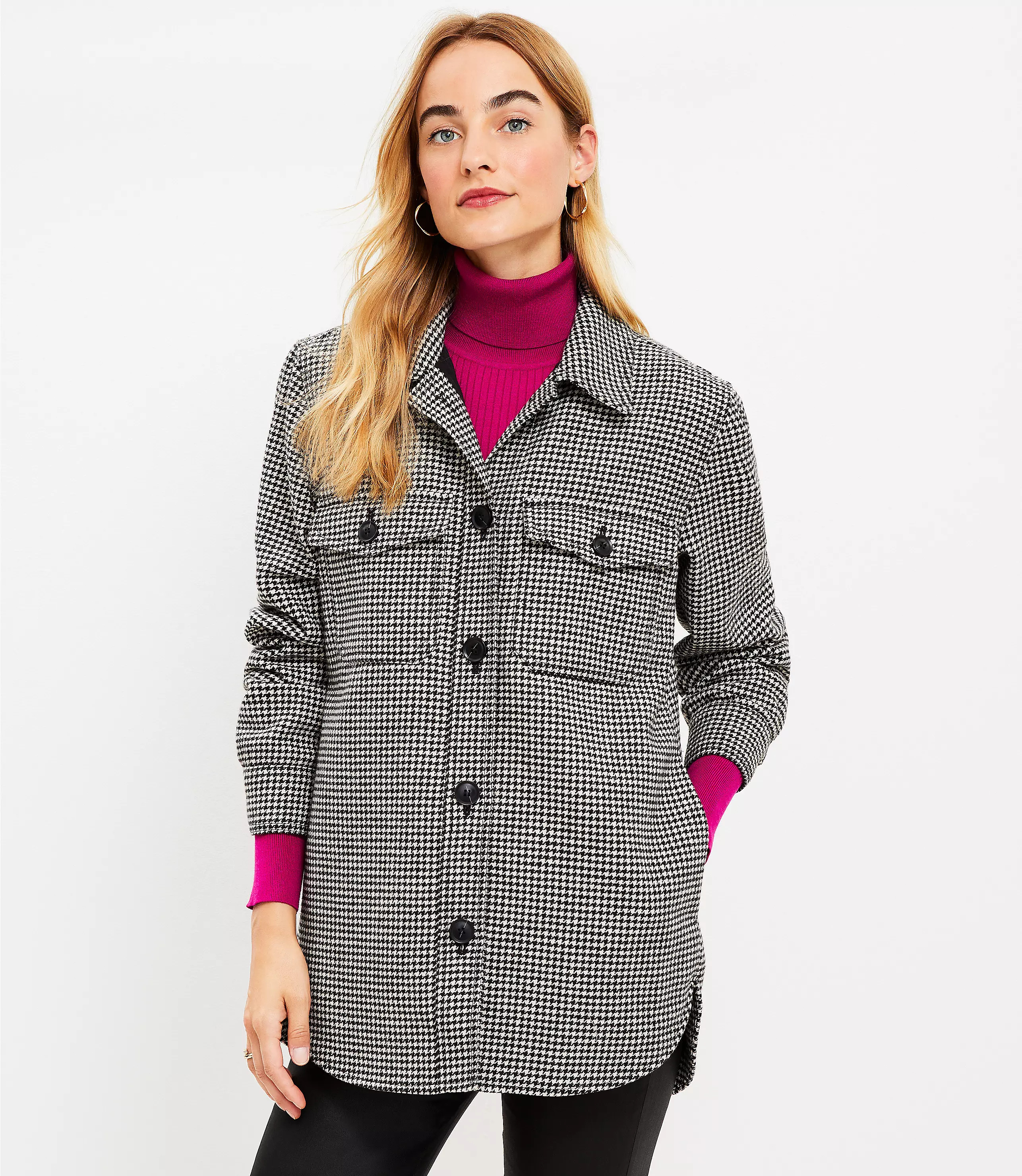 Houndstooth Shirt Jacket | LOFT
