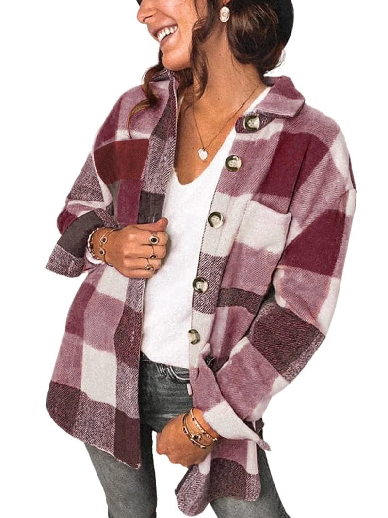 Fantaslook Womens Plaid Shirts Flannel Shacket Jacket Long Sleeve Button Down Boyfriend Shirt Coa... | Walmart (US)