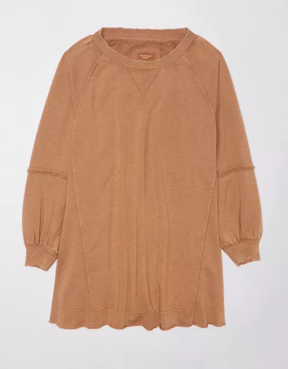 AE Long-Sleeve Fleece Babydoll Dress | American Eagle Outfitters (US & CA)