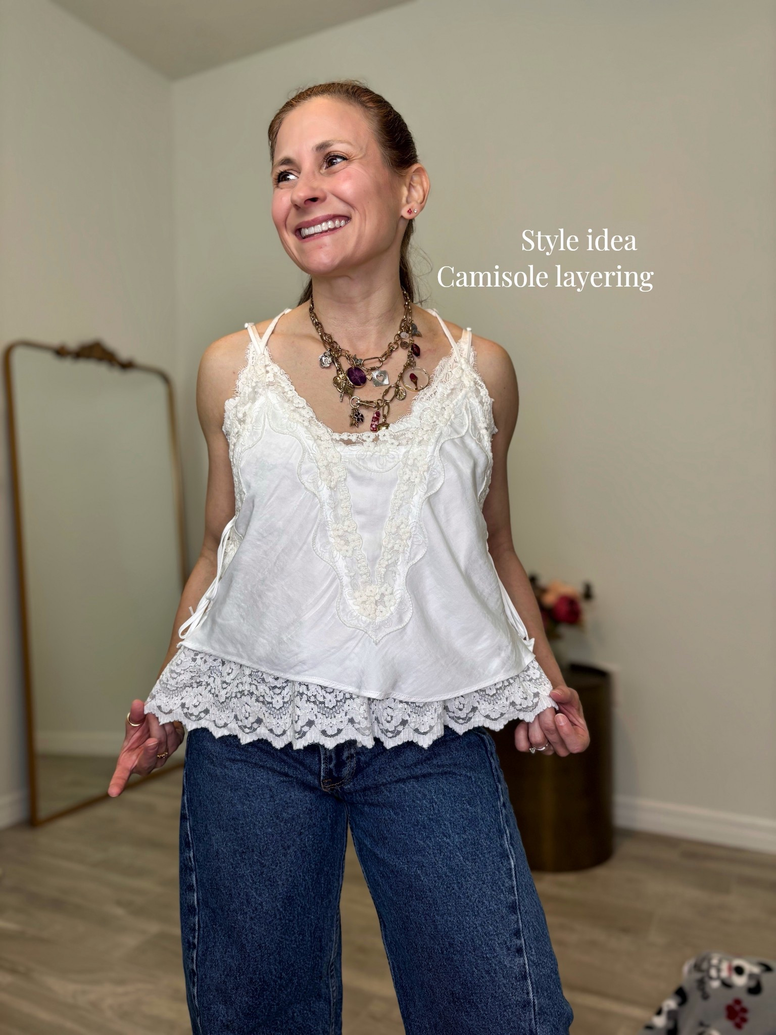 I layered two camisole tops with lace together to achieve this multi textured look; my jeans are petite friendly and great for curvy figures, I ended up choosing the regular Fit instead of the curve love Fit for this particular pair ￼

#LTKPetite #LTKSpringSale #LTKootd
