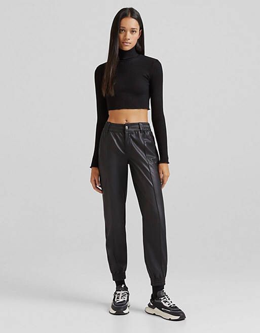 Bershka faux leather jogger in black | ASOS (Global)