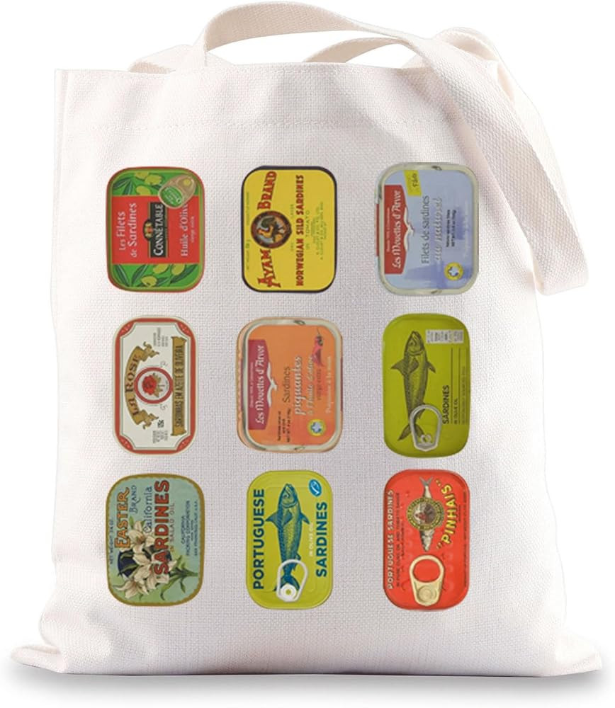 JNIAP Canned Sardines Tote Bag Sardine Tin Fish Gift Portugal Italian Summer Gifts Tin Fish Tote ... | Amazon (US)