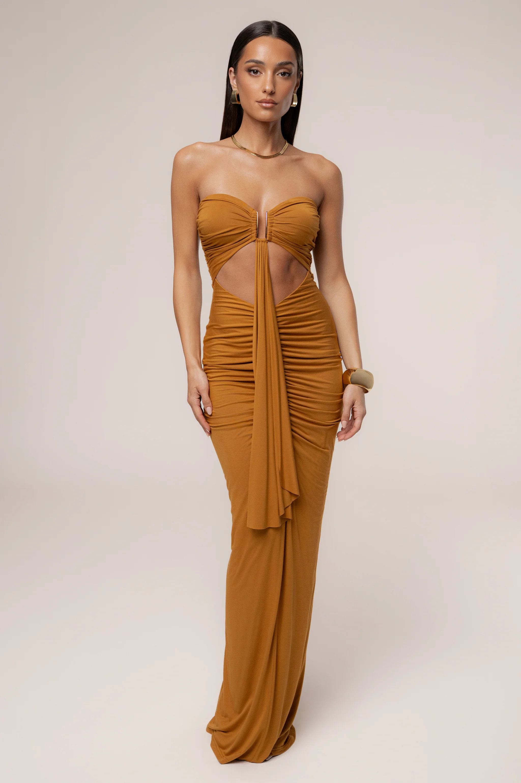 Bronze Atlantis Drape Maxi Dress | JLUXLABEL