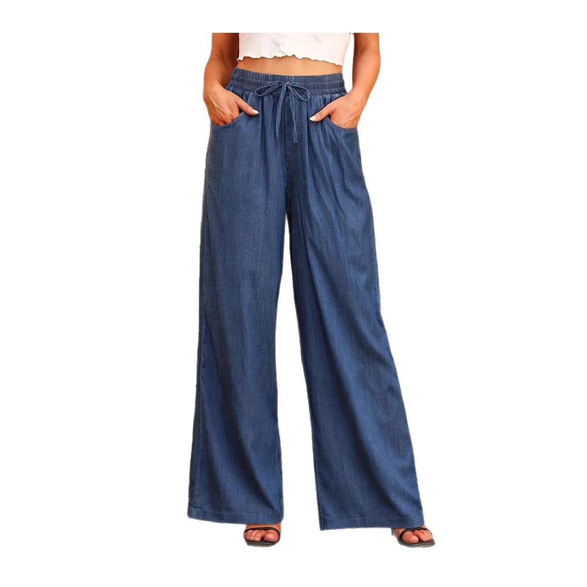 Women's Drawstring Wide Leg Jeans High Waisted Loose Fit Pants | Target