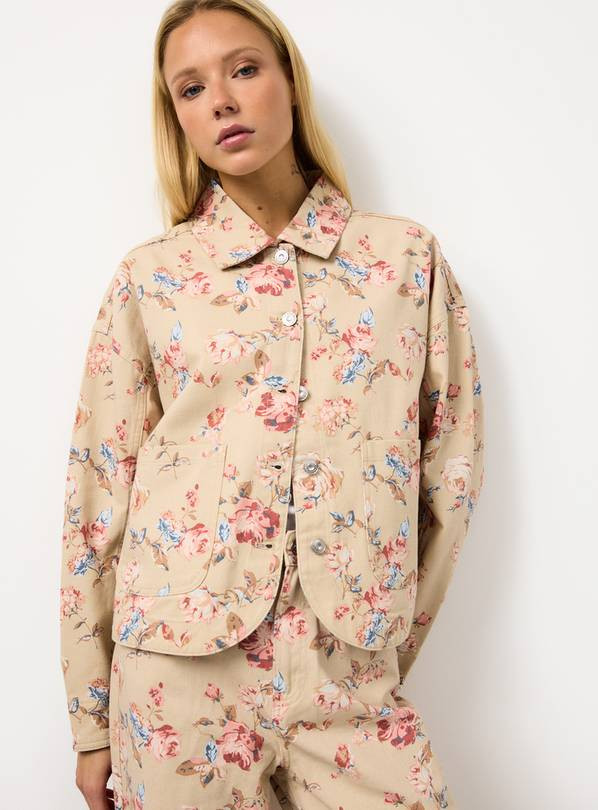 Cream Floral Printed Boxy Co-ord Denim Jacket 8 | Tu Clothing