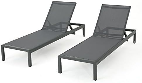 Christopher Knight Home Cape Coral Outdoor Aluminum Chaise Lounges with Mesh Seat, 2-Pcs Set, Gre... | Amazon (US)