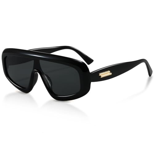 SevenColor Fashion Oversized Sunglasses for Women Men 2026 Trendy Big Shield Sun Glasses Designer Style Shades (Black/Grey) | Amazon (US)