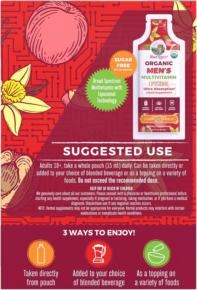 MaryRuth Organics Multivitamin for Men | USDA Organic | Sugar Free Mens Multivitamin Liposomal | ... | Amazon (US)