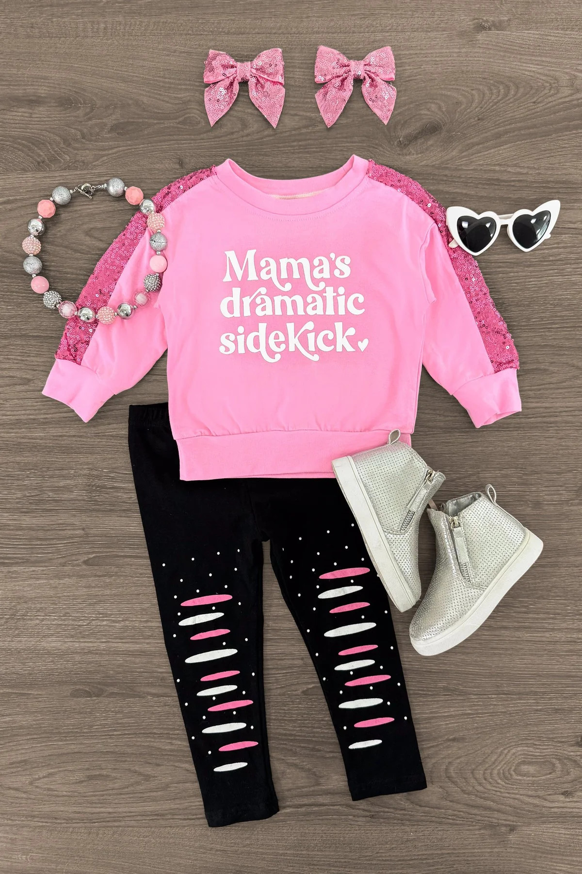 "Mama's Dramatic Sidekick" Pink Legging Set | Sparkle In Pink