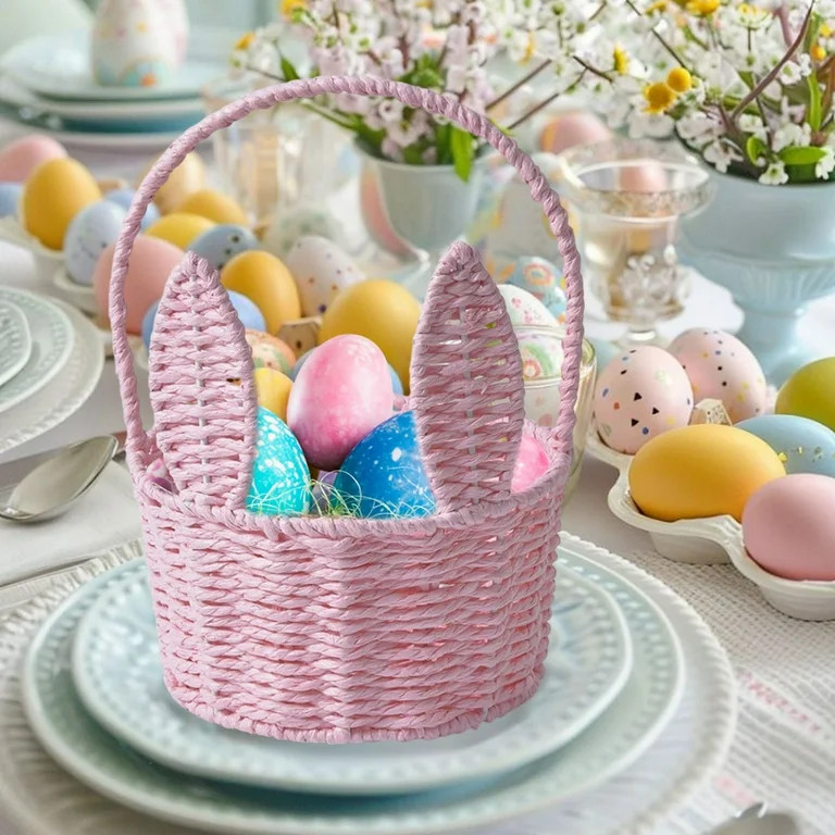 Large Easter Woven Bunny Basket with Long Ears, Storage Tote Bag for Eggs, Kids Gift, and Home De... | Walmart (US)