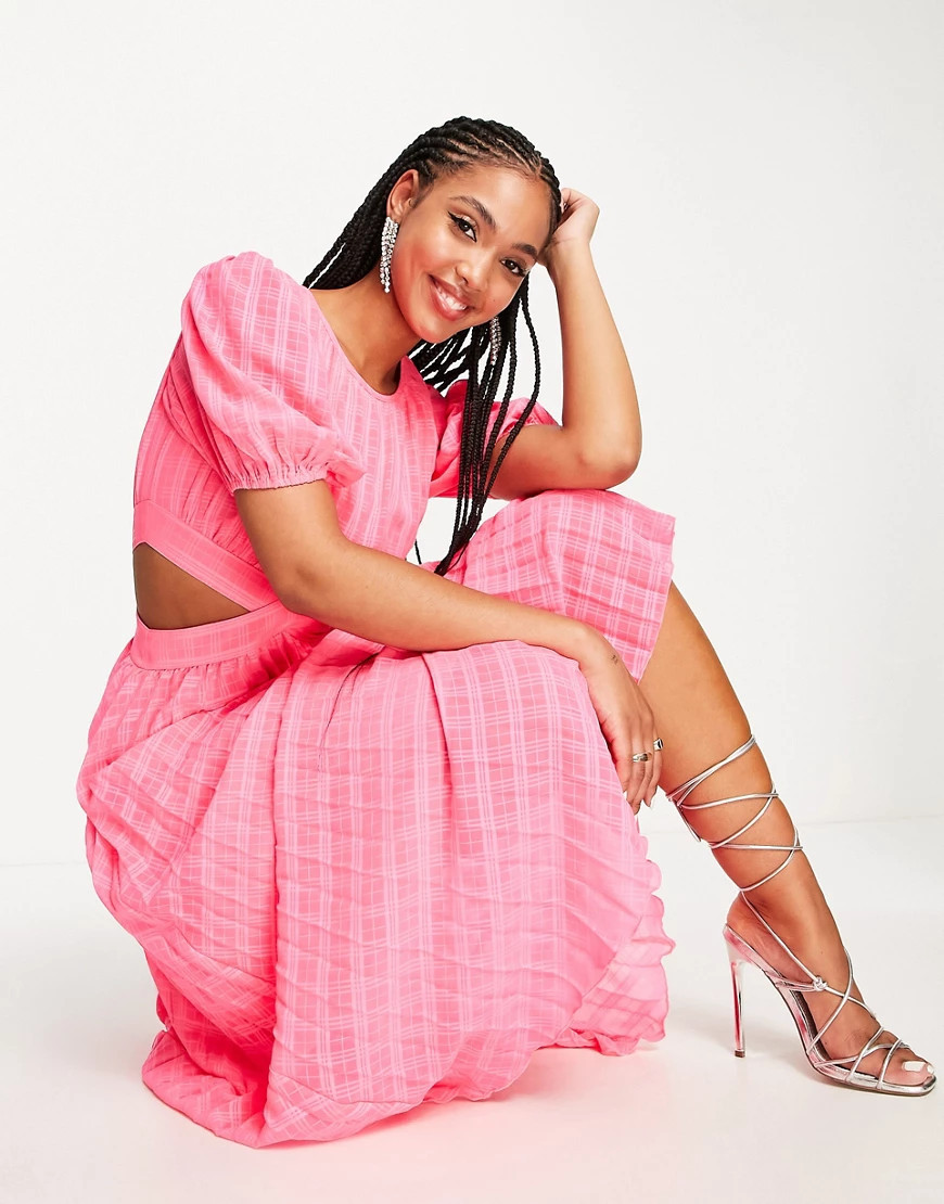 ASOS DESIGN pleated cut out midi dress in hyper pink | ASOS (Global)