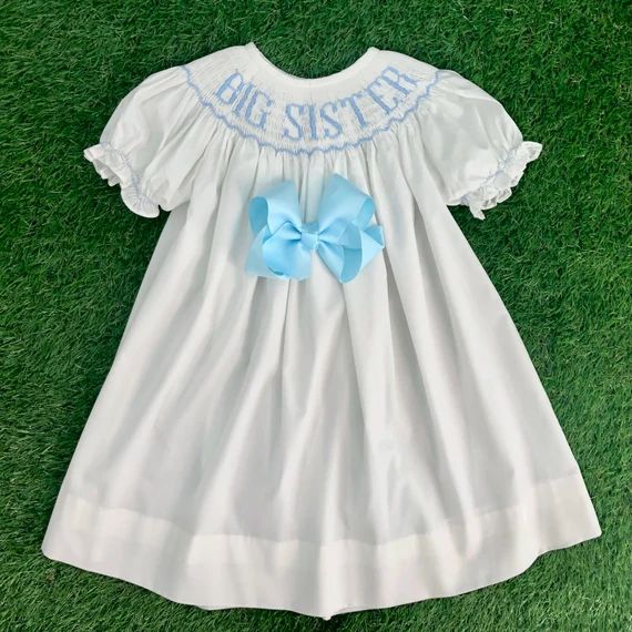 Blue Big Sister Smocked Bishop Dress - Etsy | Etsy (US)