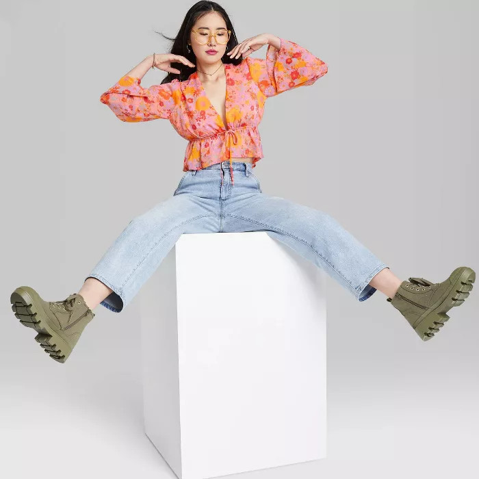 Women's Long Sleeve Tie-Front Woven Top - Wild Fable™ | Target