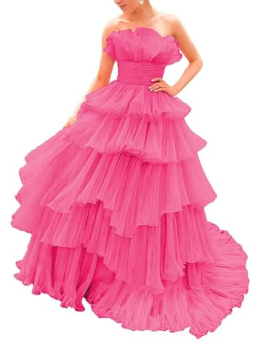 Layers Tulle Princess Ball Gown with Ruffles Sweet 16 Graduation Prom Party Dress Women’s Formal Evening Party Gowns Hot-Pink | Amazon (US)