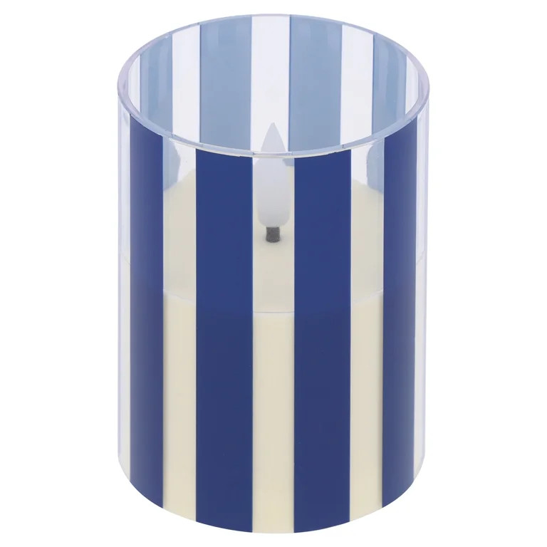 Battery-Operated LED Candle, Warm White, Blue Striped, 4", Patriotic by Way To Celebrate | Walmart (US)